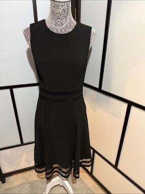 White House Black Market Black Sleeveless Midi Dress with Sheer Hem Stripes